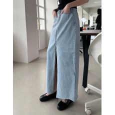 批发现货修身开衩高腰百搭牛仔裙中长裙