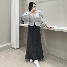 批发现  大摆裁剪喇叭牛仔中长裙