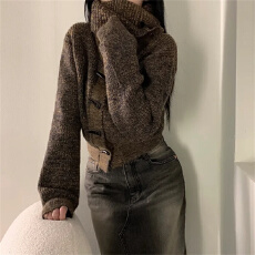 批发现 博主风 复古百搭高领 休闲毛衣外套秋冬