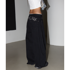 批发现  刺绣 松弛感宽松水洗阔腿<b class='q'>牛仔裤</b>拖地长裤<b class='q'>女</b>