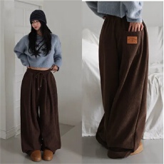 批发现 高街复古松紧高腰抽绳垂感拖地休闲长裤
