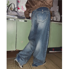 批发现  柳智敏同款<b class='q'>pp</b>口袋宽松水洗牛仔<b class='q'>裤</b>