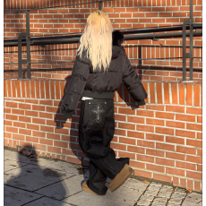 批发现 高腰水洗口袋<b class='q'>钉珠</b>豹纹拼色休闲阔腿牛仔长裤