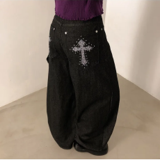 批发现 口袋工装风<b class='q'>钉珠</b>休闲阔腿拖地长裤女