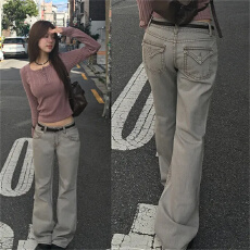 批发古早水洗boot<b class='q'>微喇</b>叭口袋显瘦ins博主<b class='q'>牛仔裤</b>