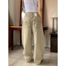 批发现  撞色线宽松拖地显瘦弯刀阔腿裤休闲长裤
