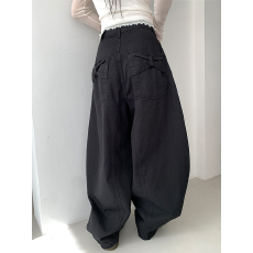 批发现  纯色 高腰水洗拉链系扣廓形<b class='q'>牛仔裤</b>