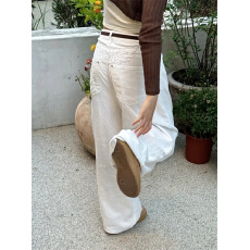 批发现 纯色刺绣宽松垂感显瘦拖地长裤直筒休闲裤