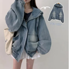 批发现 日系cityboy风 多拉链宽松连帽工装夹克