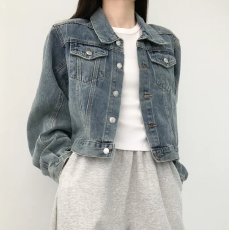 批发现 季新款<b class='q'>百搭</b>翻领单排扣牛仔外套