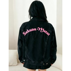 批发现 经典黑后背字母刺绣宽松牛仔夹克外套