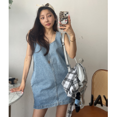 批发现  后背拉链 <b class='q'>牛仔</b>无袖<b class='q'>连衣裙</b>·