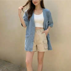 批发现 牛仔v领宽松口袋夏季<b class='q'>夹克</b>外套马甲