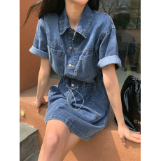 批发 韩系小姐姐标配清爽蓝牛仔连衣裙日常通勤都能穿