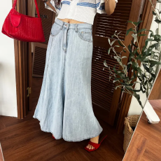 批发 自留 灵动坠感天丝牛仔裙A字鱼尾长裙显瘦高半身裙女