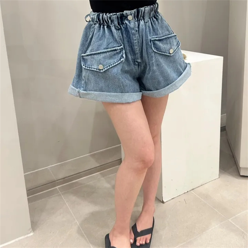 허리밴드 주머니 루즈핏 넓은 다리 데님 반바지