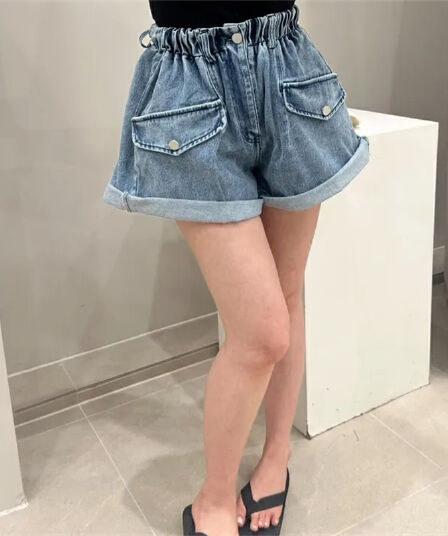 허리밴드 주머니 루즈핏 넓은 다리 데님 반바지
