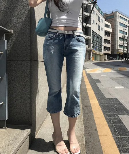 지금 스트레이트 다리 하느님 바지 돌아 가기 7 점 몸매 가꾸기 청바지
