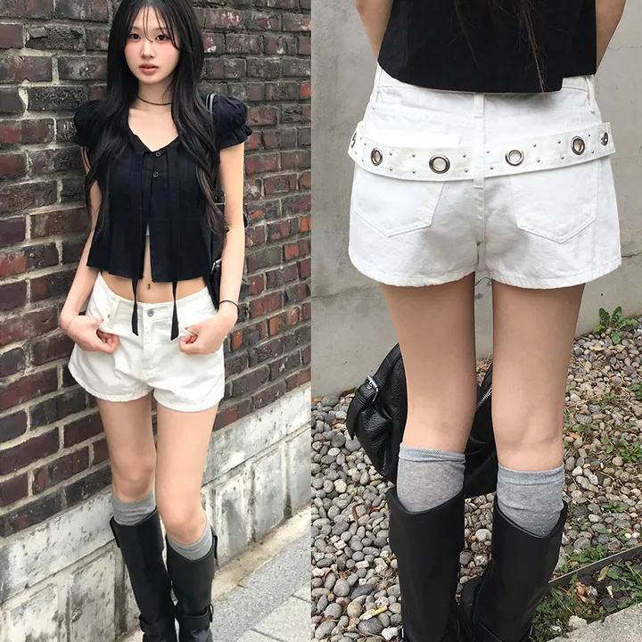 지금 금속 버튼 단색 캐주얼 패션 미니 반바지