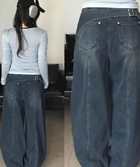 둘 색상 지금 고급 워시 물 블랙 회색 파란색 허리 잘 생긴 잘 생긴 ~ 중 넓은 다리 캐주얼 청바지