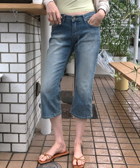 지금 66893# 워싱 마 오래된 몸매 가꾸기 신축성 데님 7부 바지 바지