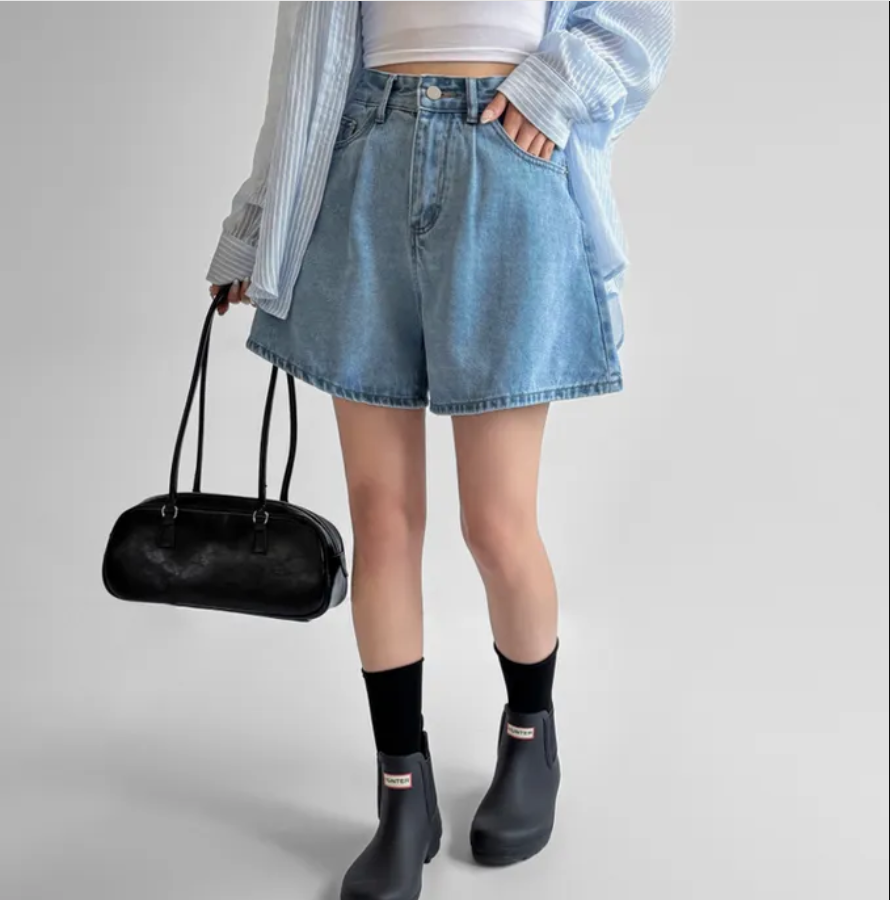 4 가지 색상 지금 26 레트로 워싱 바늘 Pleat 루즈핏 마 오래된 넓은 다리 데님 반바지