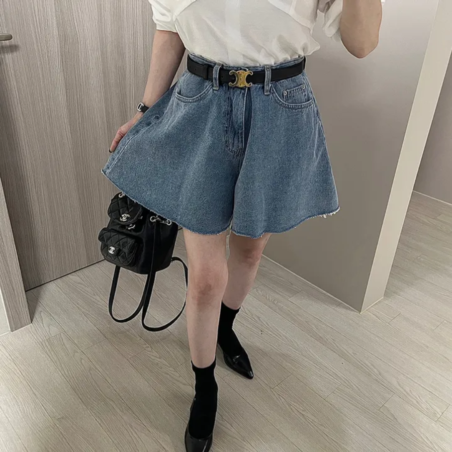 둘 색상 지금 26 여름 다용도 워싱 하이웨이스트 거친 가장자리 데님 반바지