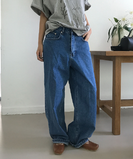 지금 클래식 루즈핏 넓은 다리 청바지