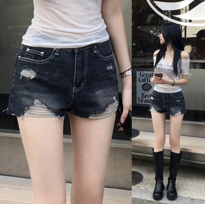 지금 거친 가장자리 마 오래된 찢어진 센스 데님 반바지