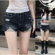 批发现 毛边 做旧撕破感牛仔短裤