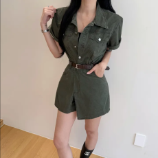 批发26夏新减龄小个子衬衫试宽松收腰假两件裙面牛仔<b class='q'>连体</b>短裤