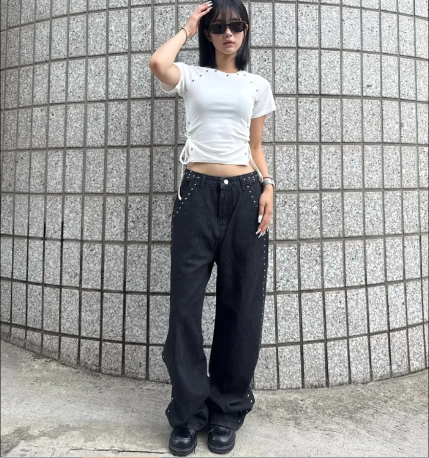 둘 색상 지금 중금속 명중 못 말 骝 장식 청바지