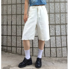 批发现 纯色柳钉饰边宽松阔腿牛仔短裤中裤