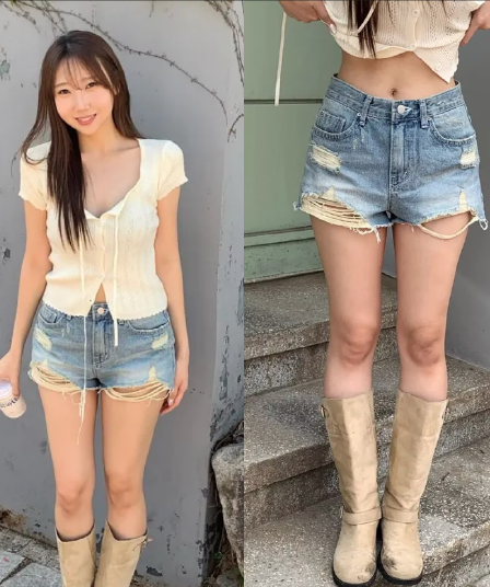지금 찢어진 워싱 마 오래된 데님 반바지 핫 바지