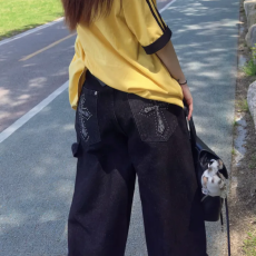 批发现 口袋工装风<b class='q'>钉珠</b>休闲阔腿拖地长裤女