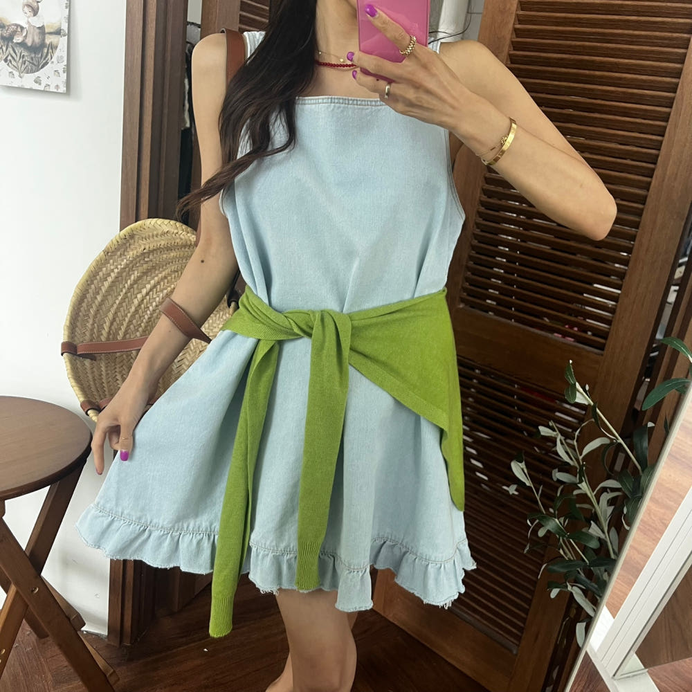 레트로 소녀 센스 마 오래된 민소매 조끼 스커트 드레스