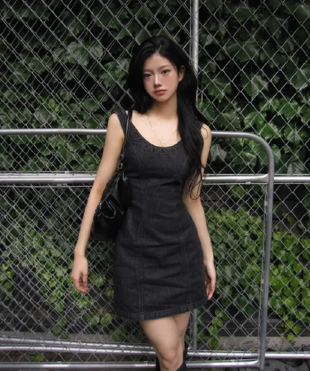 레트로 몸매 가꾸기 마 오래된 민소매 조끼 스커트 드레스