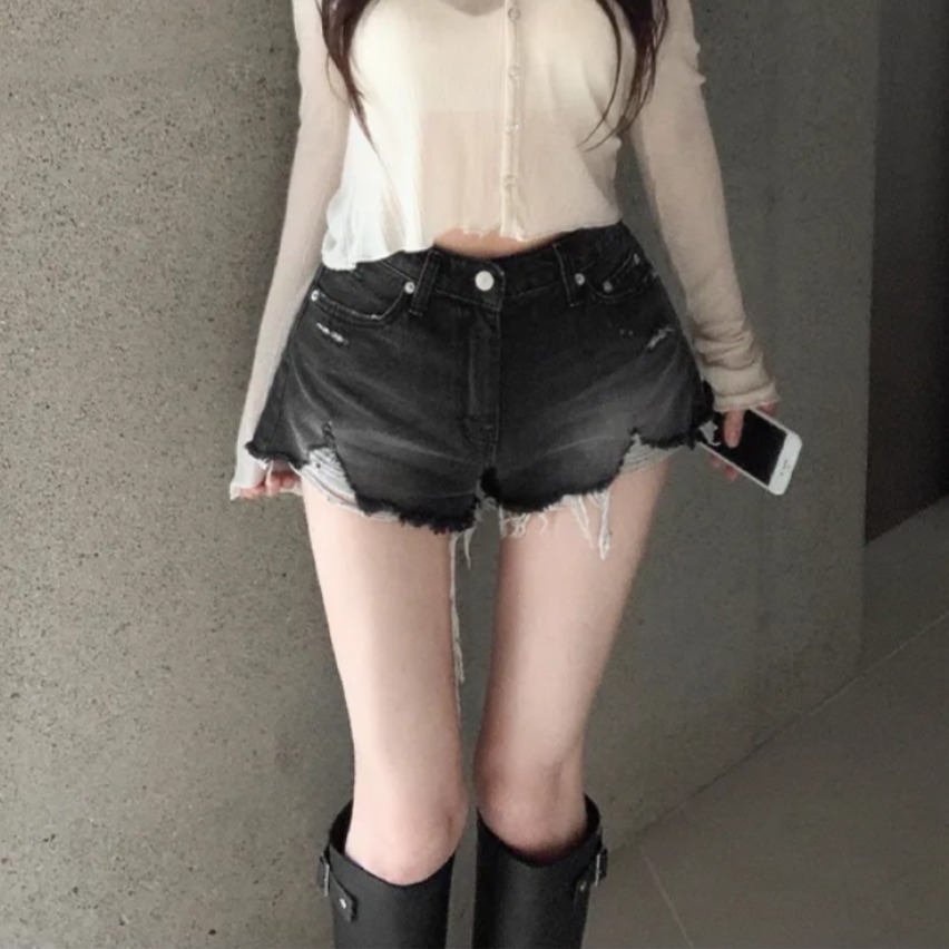 지금 어두운 색 밝은색 검정색 워싱 마 오래된 데님 반바지 핫 바지