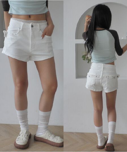 3 색 지금 이후 스트랩 데님 반바지