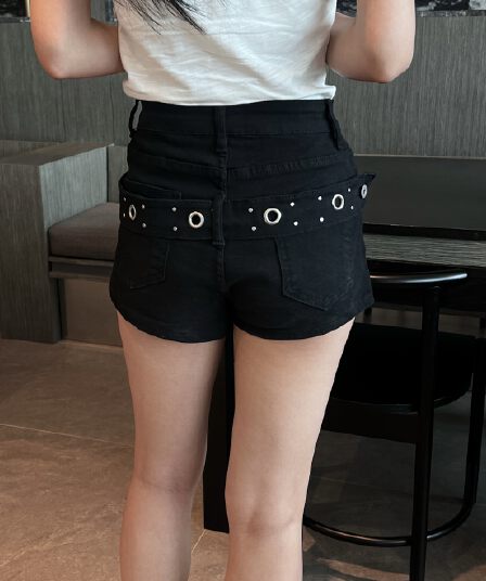 삼색 지금 벨트 면 소재 데님 반바지