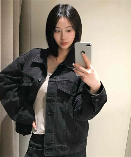 지금 레트로 자동차 선 더블 주머니 쇼트 스타일 데님 재킷 재킷