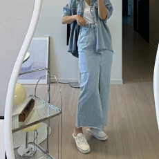 批发现 A字高腰开叉<b class='q'>百搭</b>牛仔半身裙