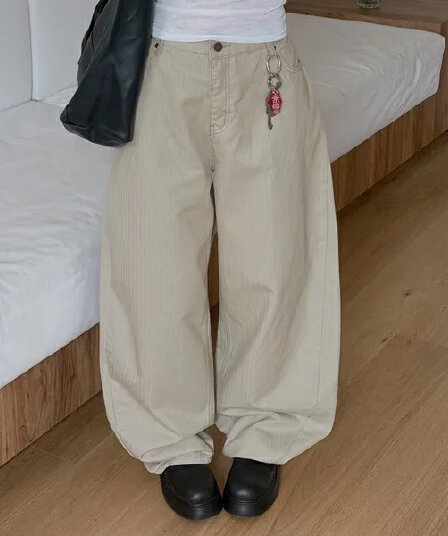 지금 살구 색상 검정색 어둠 곡물 레트로 캐주얼 다용도 루즈핏 넓은 다리 워크웨어 팬츠