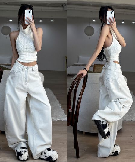 지금 단색 징 십자가 루즈핏 모통이 칼 캐주얼 바지