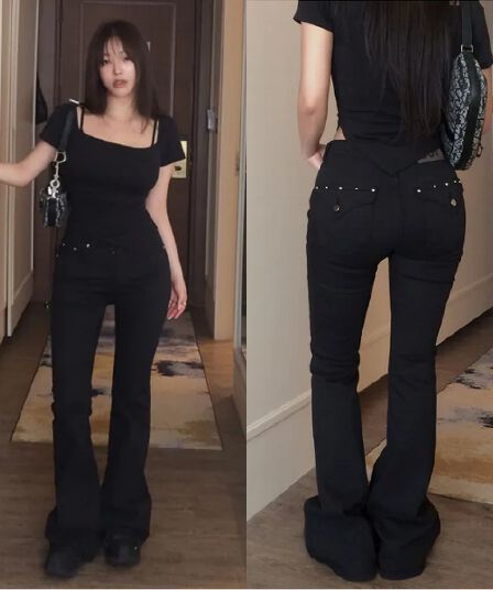 버드 나무 못 주머니 몸매 가꾸기 부츠컷 데님 긴 바지