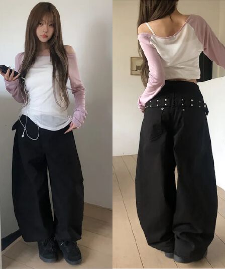 지금 뒤에 스트랩 버드 나무 못 로드 중 새시 차가운 매운맛 넓은 다리 캐주얼 청바지