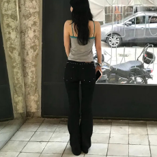 批发现 柳钉包点经典黑色微喇牛仔<b class='q'>裤</b>长<b class='q'>裤</b>