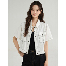 批发实拍<b class='q'>牛仔</b>短袖衬衫外套女夏季2026新款设计感小众复古港风休闲上衣