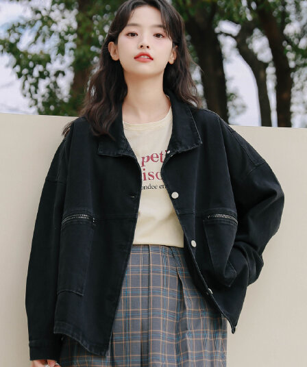 실사 2026 이른 봄 지퍼 주머니 폴로 칼라 데님 여성 코트 루즈핏 워싱 마 오래된 맨위 워크웨어 재킷