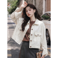 批发2026春季新款韩版宽松短款翻领工装牛仔<b class='q'>外套</b>女<b class='q'>百搭</b>显瘦小个子上衣